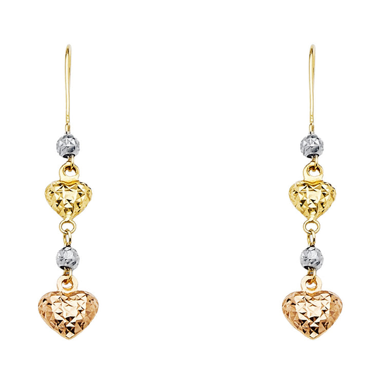 14K Gold Heart Hanging Earrings