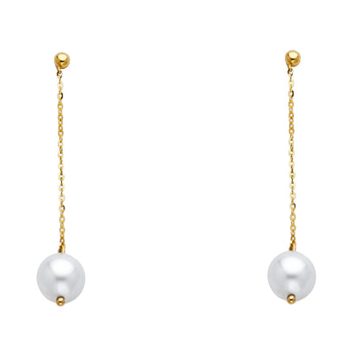 14K Gold Freshwater Cultured Pearl Hanging Earrings