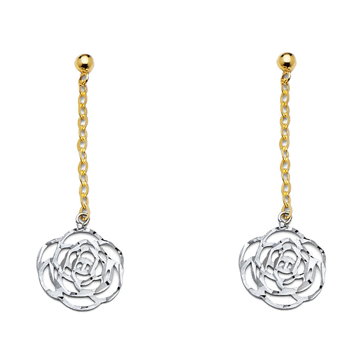 14K Gold Flower Hanging Earrings
