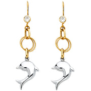 14K Gold Hollow Hanging Dolphin Earrings