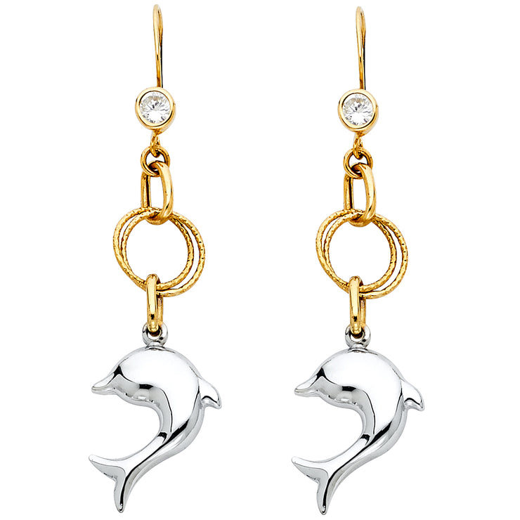 14K Gold Hollow Hanging Dolphin Earrings