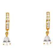 14K Gold CZ Stone Tear Drop Hanging Huggie Hoops