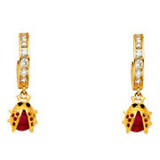 14K Gold CZ Stone Lady bug Huggie Hoops