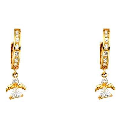 14K Gold CZ Stone Angel Huggie Hoops