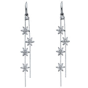 14K Gold CZ Stone Flower Dangle Huggie Hoops