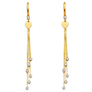 14K Gold CZ Stone Heart and circle Dangle Huggie Hoops