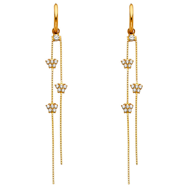 14K Gold CZ Stone Butterfly Dangle Huggie Hoops