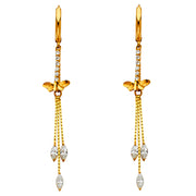 14K Gold CZ Stone marquee Dangle Huggie Hoops