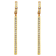 14K Gold CZ Stone Hanging Huggie Hoops