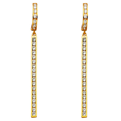 14K Gold CZ Stone Hanging Huggie Hoops