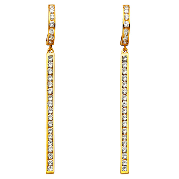 14K Gold CZ Stone Hanging Huggie Hoops