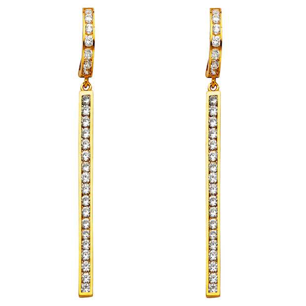 14K Gold CZ Stone Hanging Huggie Hoops