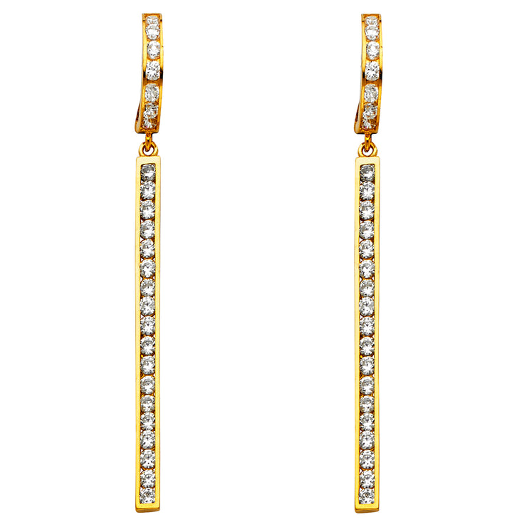 14K Gold CZ Stone Hanging Huggie Hoops