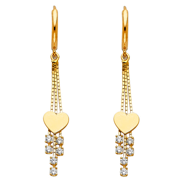 14K Gold CZ Stone Heart Huggie Hoops