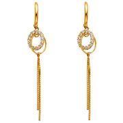 14K Gold CZ Stone Cricle Dangle Huggie Hoops