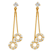 14K Gold CZ Stone Circle Dangle Huggie Hoops