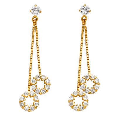 14K Gold CZ Stone Circle Dangle Huggie Hoops