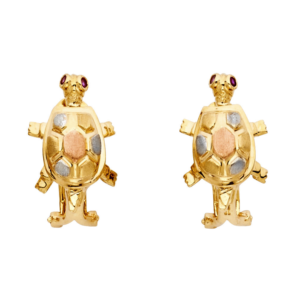 14K Gold Tiny Little Turtle Safety Back Earrings with Sparkly CZ | Jewelry Vine
