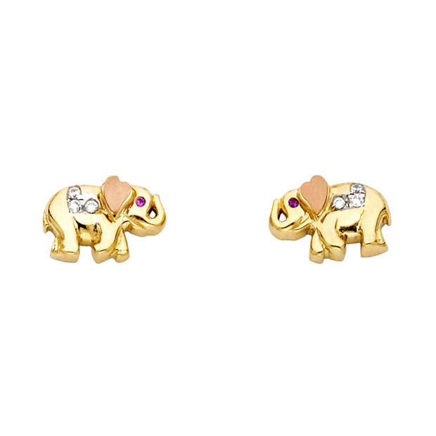 14K Gold Elephant Post Earrings