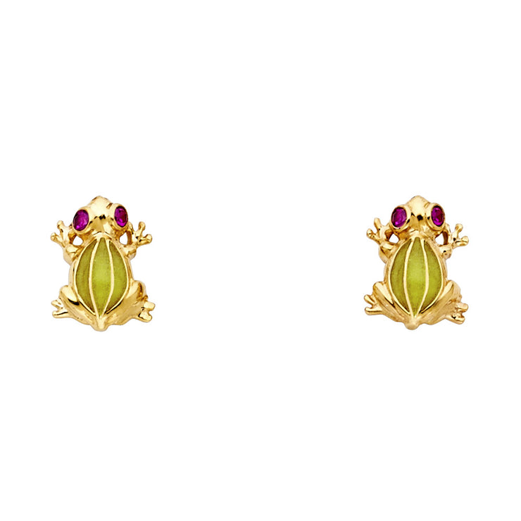 14K Gold Frog Post Earrings
