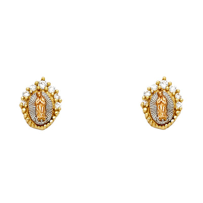 14K Gold Guadalupe CZ Stone Post Earrings