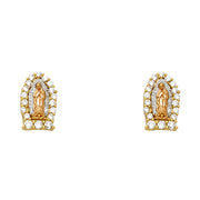 14K Gold Guadalupe CZ Stone Post Earrings