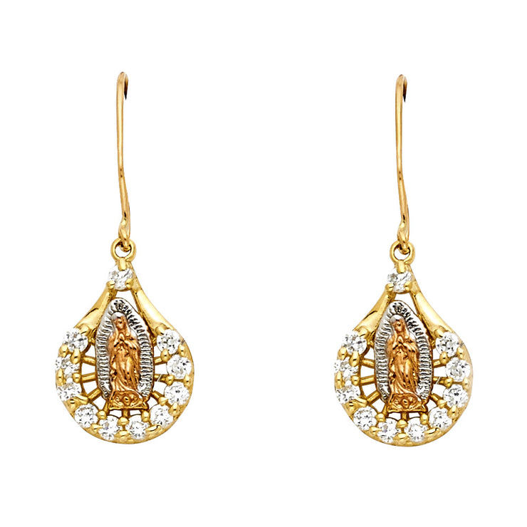 14K Gold Hanging CZ Stone Guadalupe Earrings