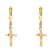 14K Gold Hanging Cross Earrings