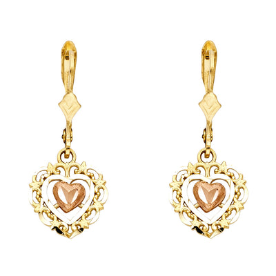 14K Gold Hanging Heart Earrings