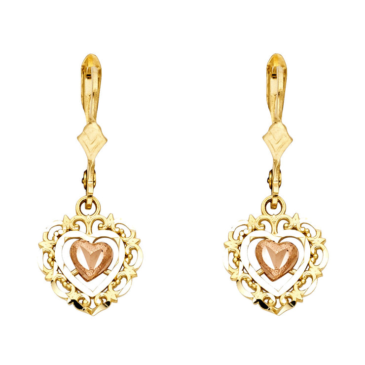 14K Gold Hanging Heart Earrings