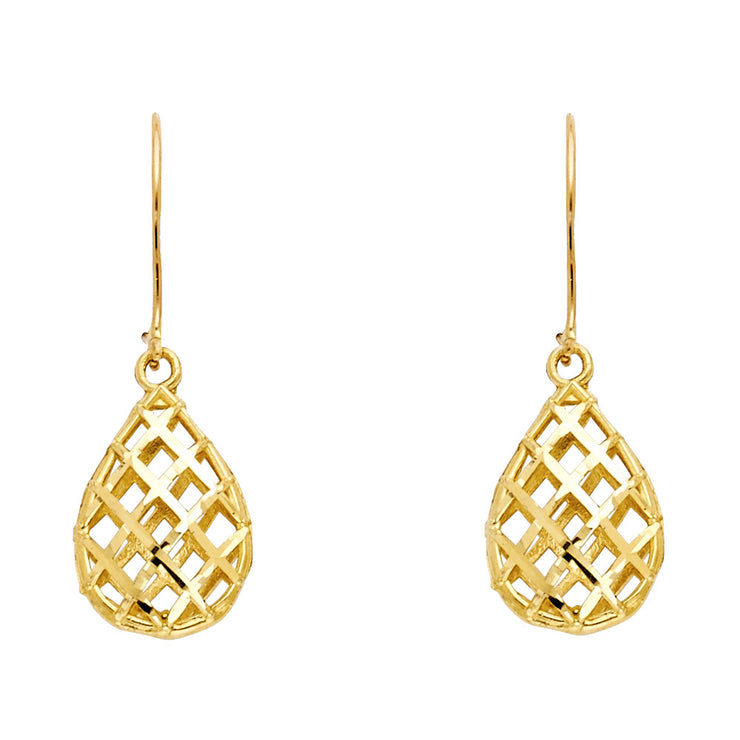 14K Gold Hanging MESH Teardrop Earrings
