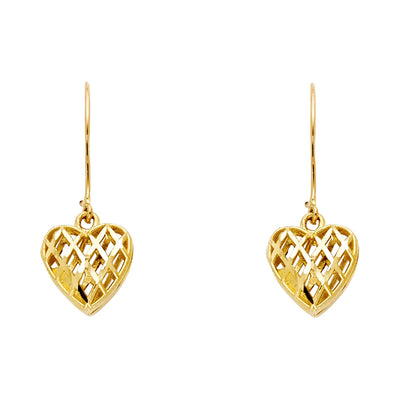 14K Gold Hanging MESH Heart Earrings