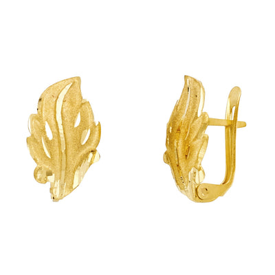 14K Gold Diamond Cut Leaf U Shape Earrings