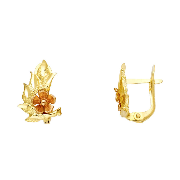 14K Gold Diamond Cut Leaf U Shape Earrings