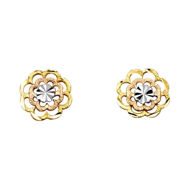 14K Gold Flower Post Earrings