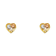 14K Gold Heart Flower Post Earrings