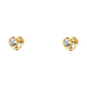 14K Gold Heart Flower Post Earrings