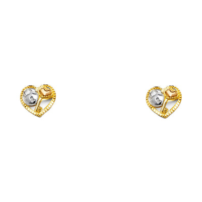 14K Gold Heart Flower Post Earrings
