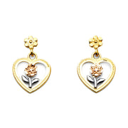 14K Gold Hanging Heart Post Earrings