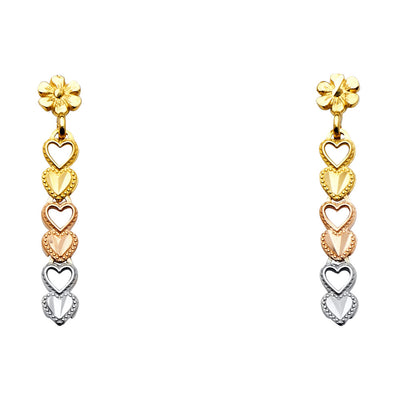 14K Gold Hanging Heart Post Earrings
