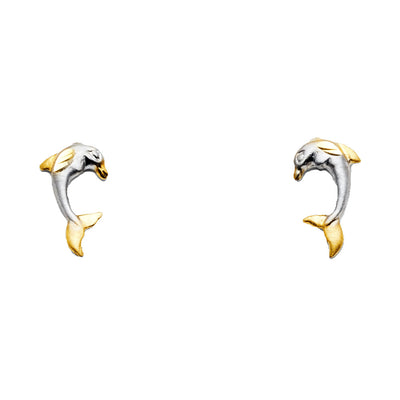 14K Gold Dolphin Post Earrings