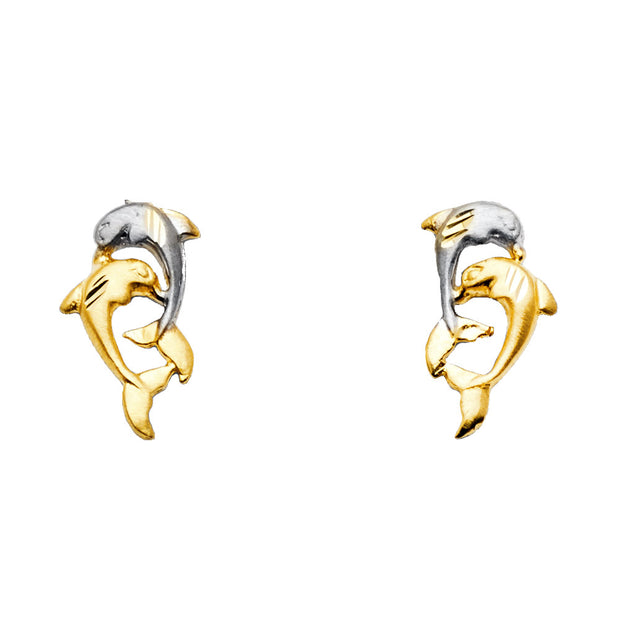 14K Gold Dolphin Post Earrings