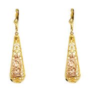 14K Gold Our Lady of Guadlupe Teardrop Hanging Earrings