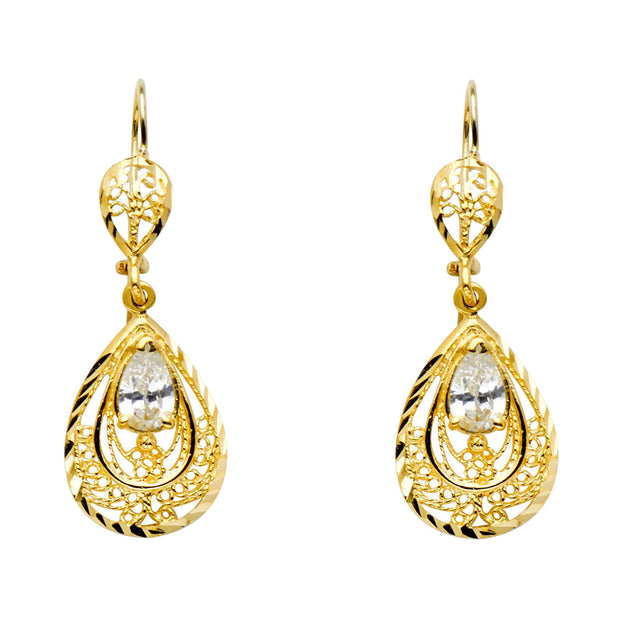 14K Gold CZ Stone Chandelier Earrings