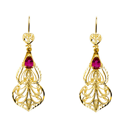 14K Gold CZ Stone Chandelier Earrings