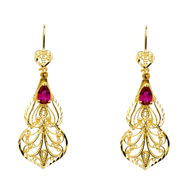 14K Gold CZ Stone Chandelier Earrings