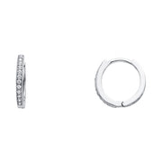 14K Gold RD CZ Stone Pave Huggie Hoops
