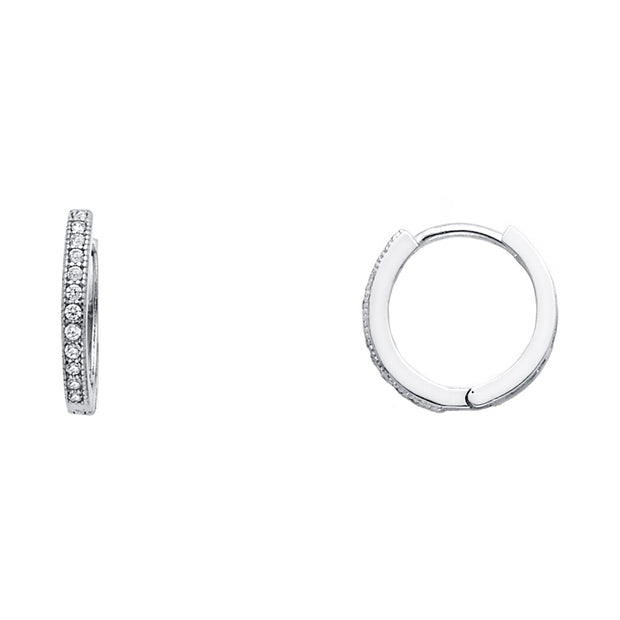 14K Gold RD CZ Stone Pave Huggie Hoops