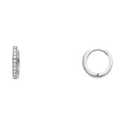 14K Gold RD CZ Stone Pave Huggie Hoops