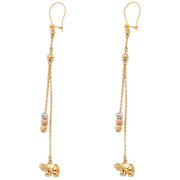 14K Gold Elephant Dangle Earrings